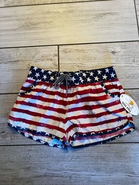 raya sun Patriotic Star & Stripe Athletic Shorts in Red, White & Blue